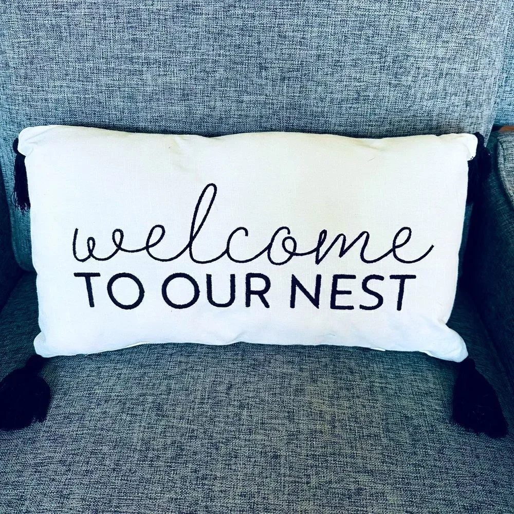 Welcome to Our Nest Farmhouse Tassel Throw Pillow